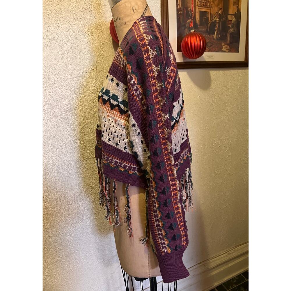 Boho Open Front Multicolor Fringe Hem Sweater Cardigan NWT Size M - Picture 5 of 12
